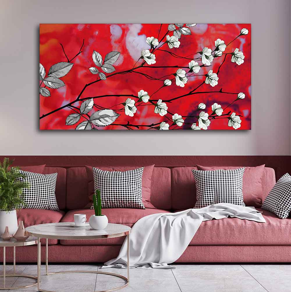 Premium Canvas Abstract Art Painting of White Flowers