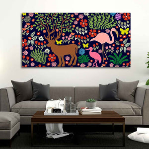 Premium Canvas Folk Art Painting of Animals in Dark Forest