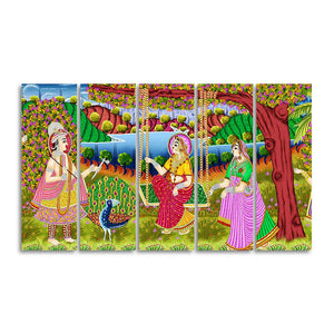 Premium Canvas Painting of Indian Holy Place Mathura Vrindavan of Five Pieces