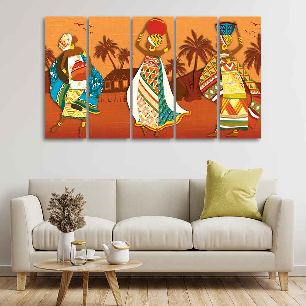 Premium Canvas Wall Painting of African Lady Dancing Set of Five