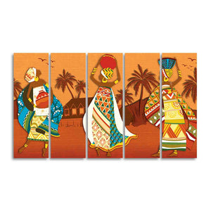 Premium Canvas Wall Painting of African Lady Dancing Set of Five