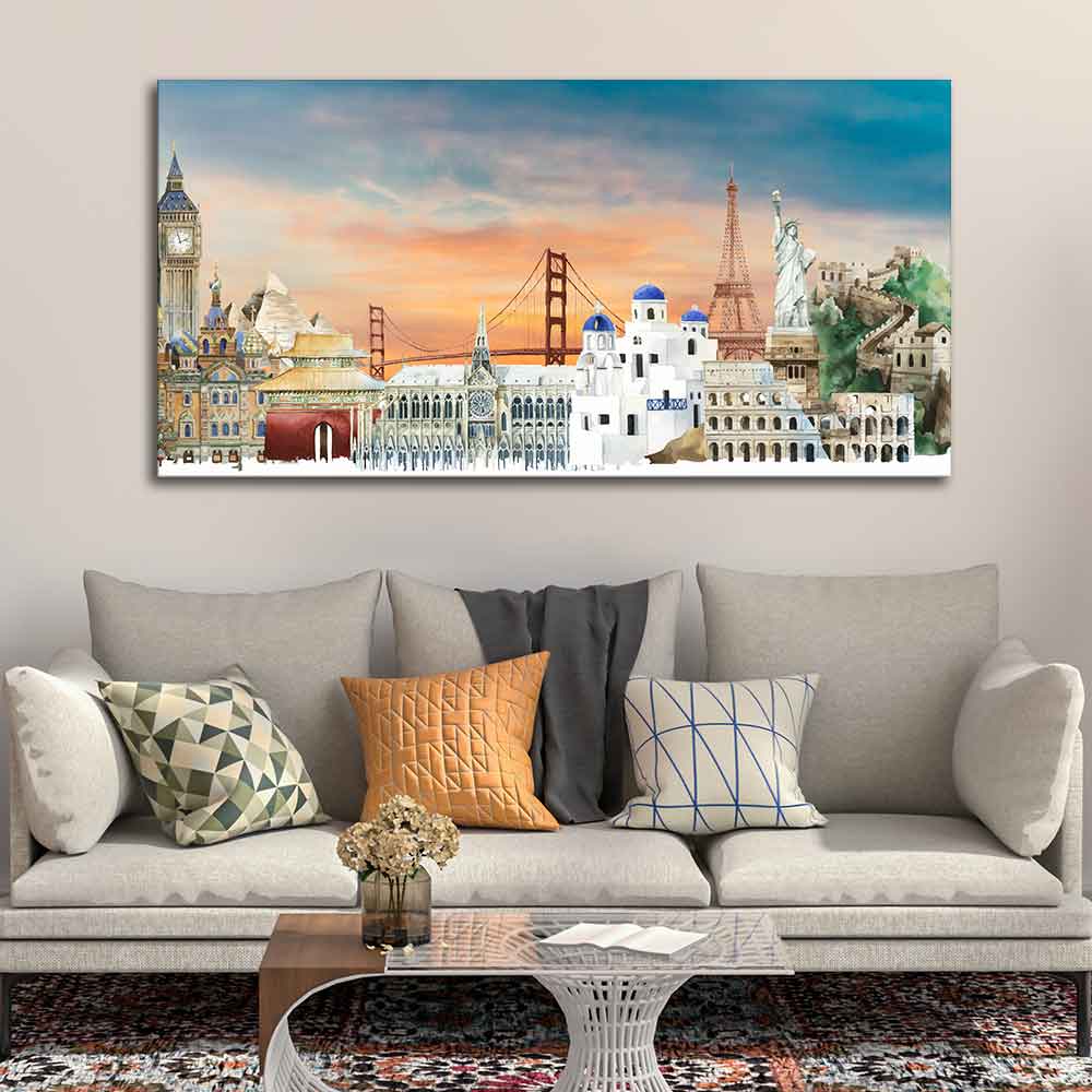 Premium Canvas Wall Painting of Famous Monuments