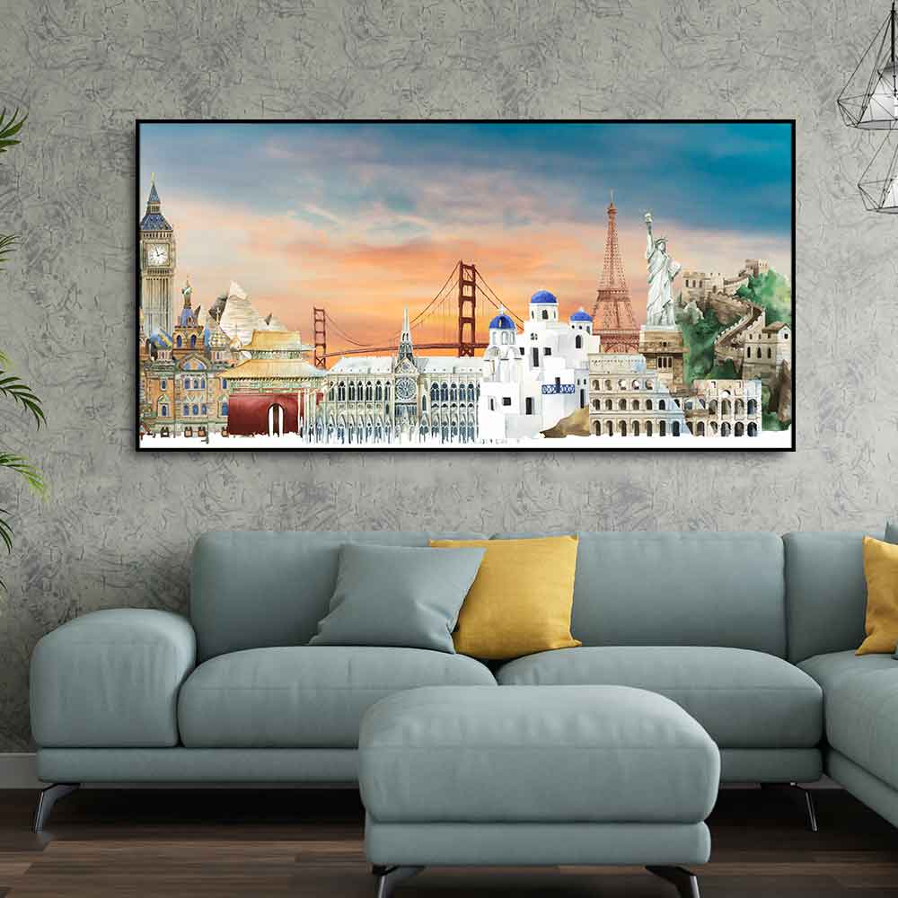 Premium Canvas Wall Painting of Famous Monuments