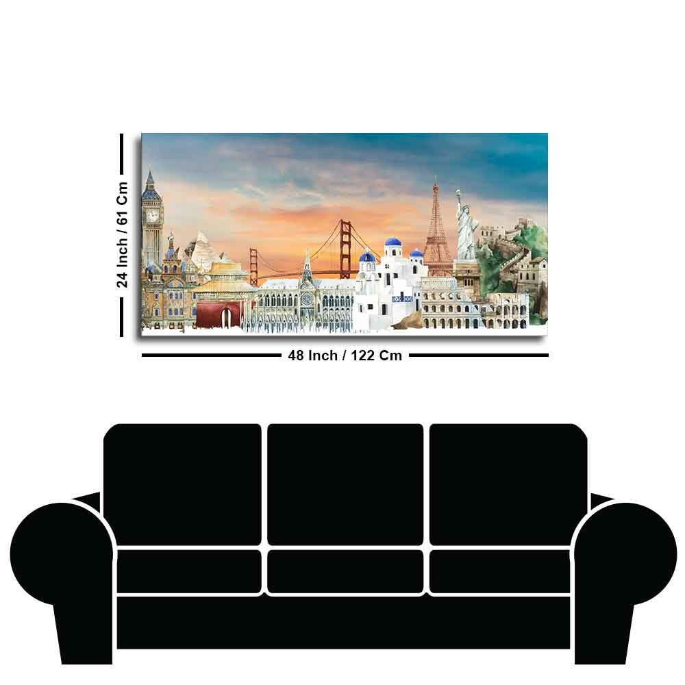 Premium Canvas Wall Painting of Famous Monuments