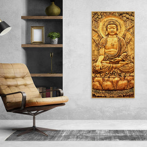 Premium Canvas Wall Painting of Golden Lord Buddha Sculpture