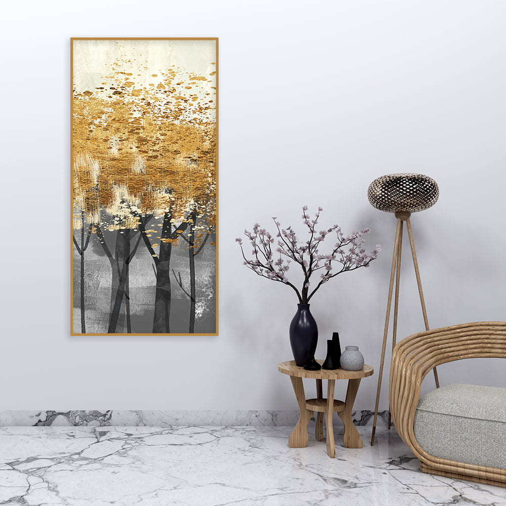 Premium Canvas Wall Painting of Golden Metallic Forest