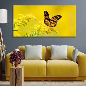 Premium Canvas Wall Painting of Monarch Butterfly on Yellow Flower