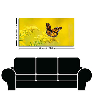 Premium Canvas Wall Painting of Monarch Butterfly on Yellow Flower