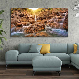 Premium Canvas Wall Painting of Waterfall at Sunrise