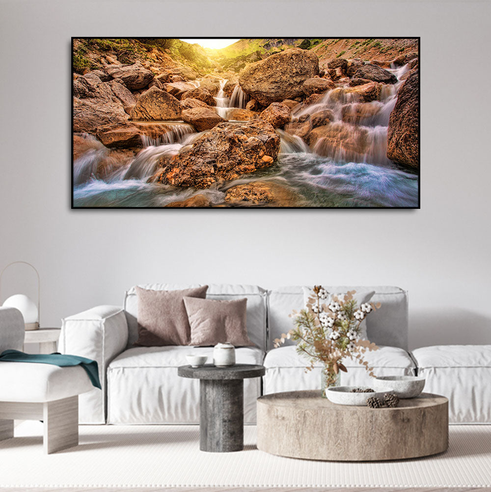 Premium Canvas Wall Painting of Waterfall at Sunrise