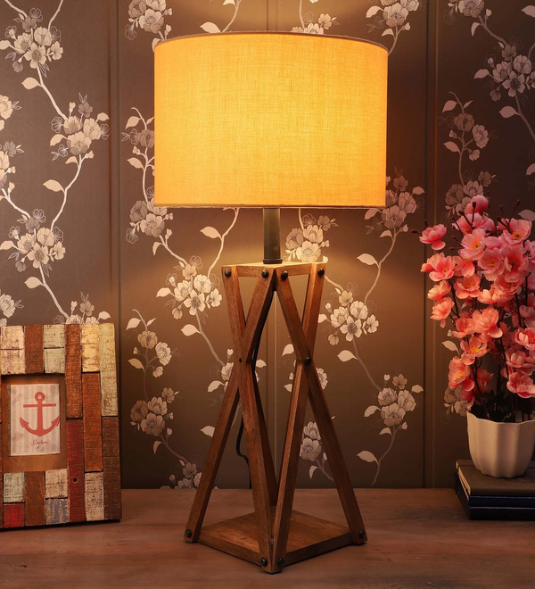 Premium Designer Vintage Beige Fabric Shade Table Lamp