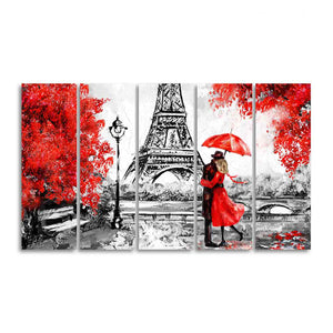 Premium Five Pieces Wall Painting of Couple Under an Umbrella