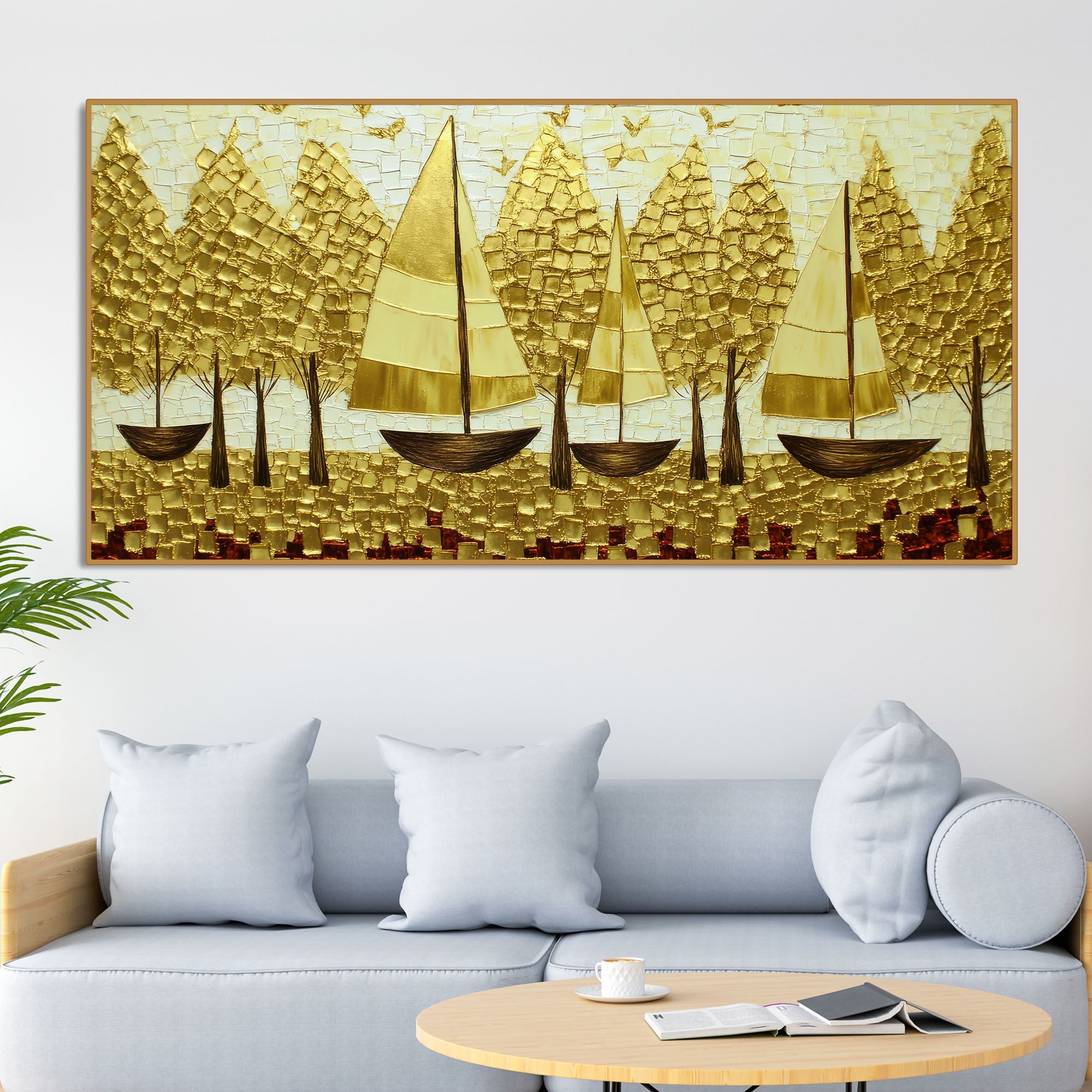 Premium Golden Color Artistic Tree Art Canvas Wall Painting