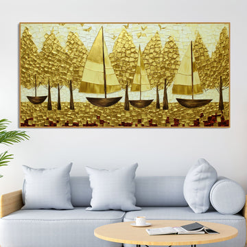 Premium Golden Color Artistic Tree Art Canvas Wall Painting
