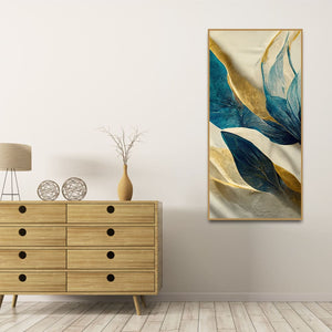 Premium Golden Flower and Waves Canvas Wall Painting