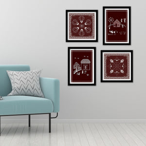 Premium Indian Warli Art  Wall Frame Set of Four