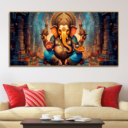 Premium Lord Ganesha Statue Canvas Wall Painting