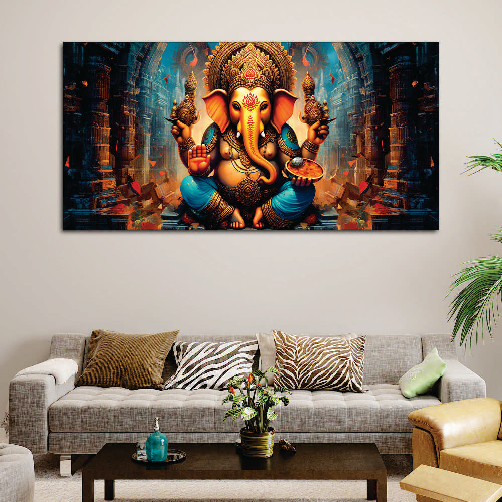 Premium Lord Ganesha Statue Canvas Wall Painting