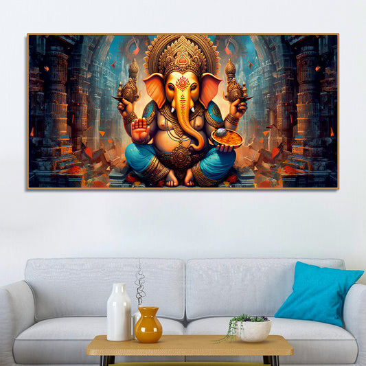 Premium Lord Ganesha Statue Canvas Wall Painting