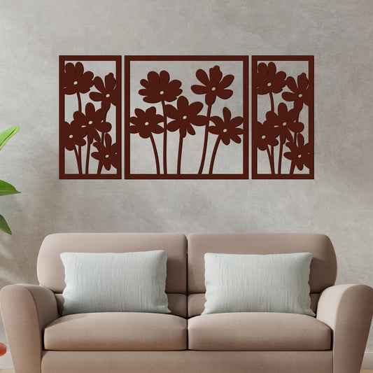 Premium Quality Wooden Brown Flowers Design Wall Hanging