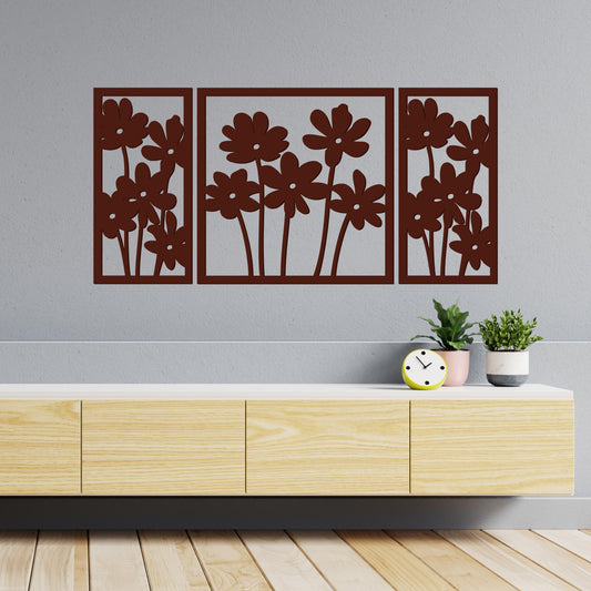 Premium Quality Wooden Brown Flowers Design Wall Hanging