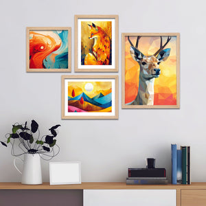 Premium Scenery Deer Art Wall Frame Set of Four