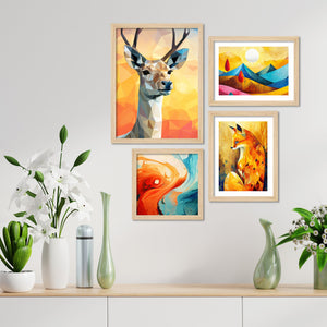 Premium Scenery Deer Art Wall Frame Set of Four