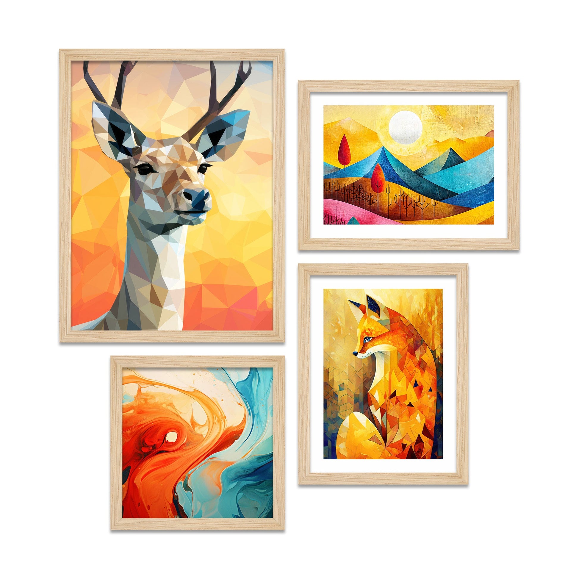 Premium Scenery Deer Art Wall Frame Set of Four