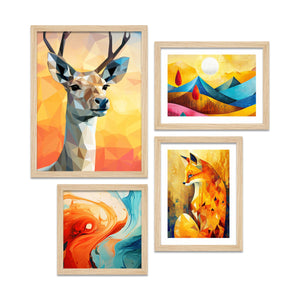 Premium Scenery Deer Art Wall Frame Set of Four