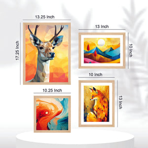 Premium Scenery Deer Art Wall Frame Set of Four