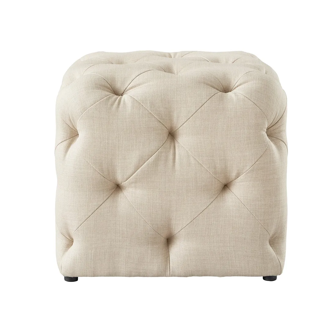 Premium Square Shaped Beige Color Velvet Tufted Solid Puffy Ottoman