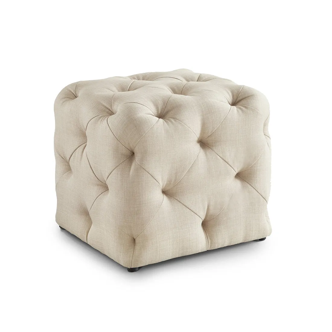 Premium Square Shaped Beige Color Velvet Tufted Solid Puffy Ottoman