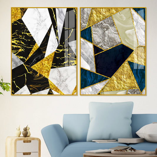 Premium Triangle Pattern Shapes Acrylic Floating Wall Painting Set Of 2