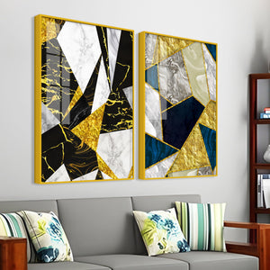 Premium Triangle Pattern Shapes Acrylic Floating Wall Painting Set Of 2