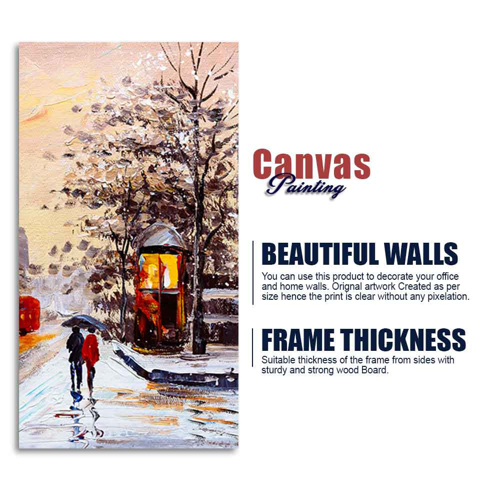 Premium Wall Canvas Painting of a Couple Walking in Snowfall