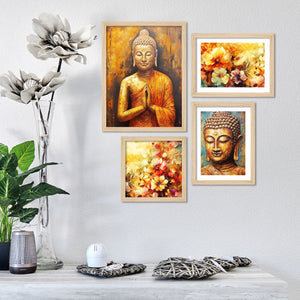 Premium Wall Frame Painting of Spiritual God Buddha Set of Four