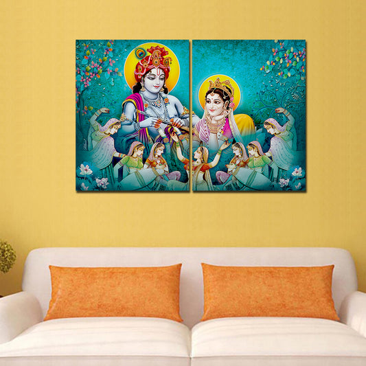 Premium Wall Painting of 2 Pieces Lord Radha Krishna