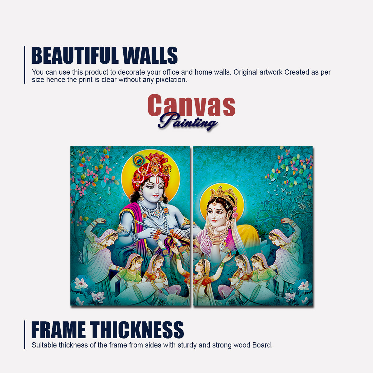 Premium Wall Painting of 2 Pieces Lord Radha Krishna