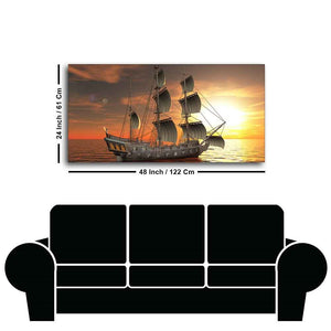 Premium Wall Painting of 3D Sailing Ship in Sunset