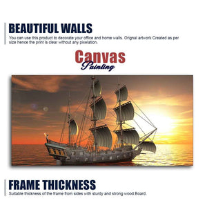 Premium Wall Painting of 3D Sailing Ship in Sunset