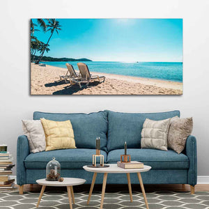 Premium wall Painting of Beautiful Beach with Chair & Blue Sky