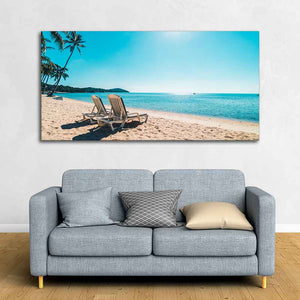 Premium wall Painting of Beautiful Beach with Chair & Blue Sky