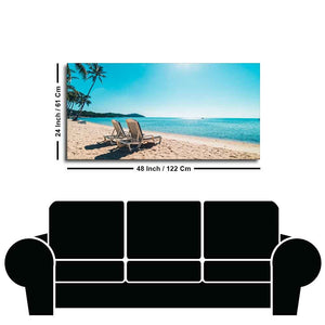 Premium wall Painting of Beautiful Beach with Chair & Blue Sky