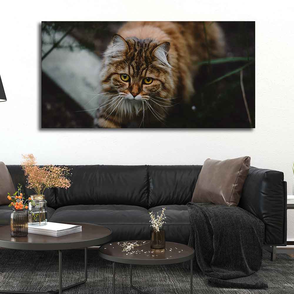 Premium Wall Painting of Cat Walking in Dark Forest