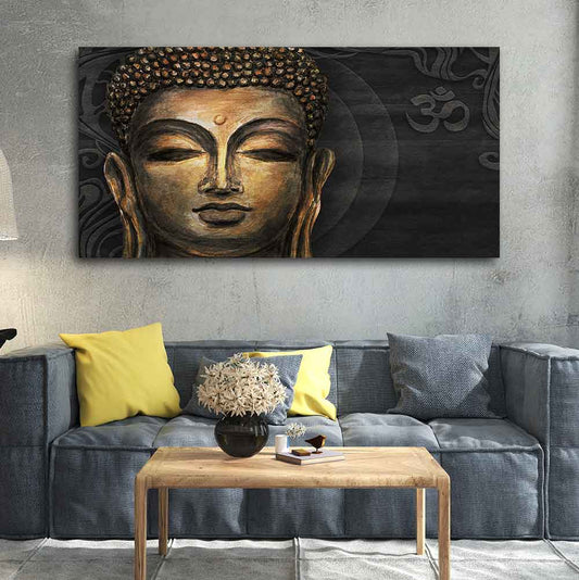 Premium Wall Painting of Gautam Buddha, Stylized Bodhi tree with OM