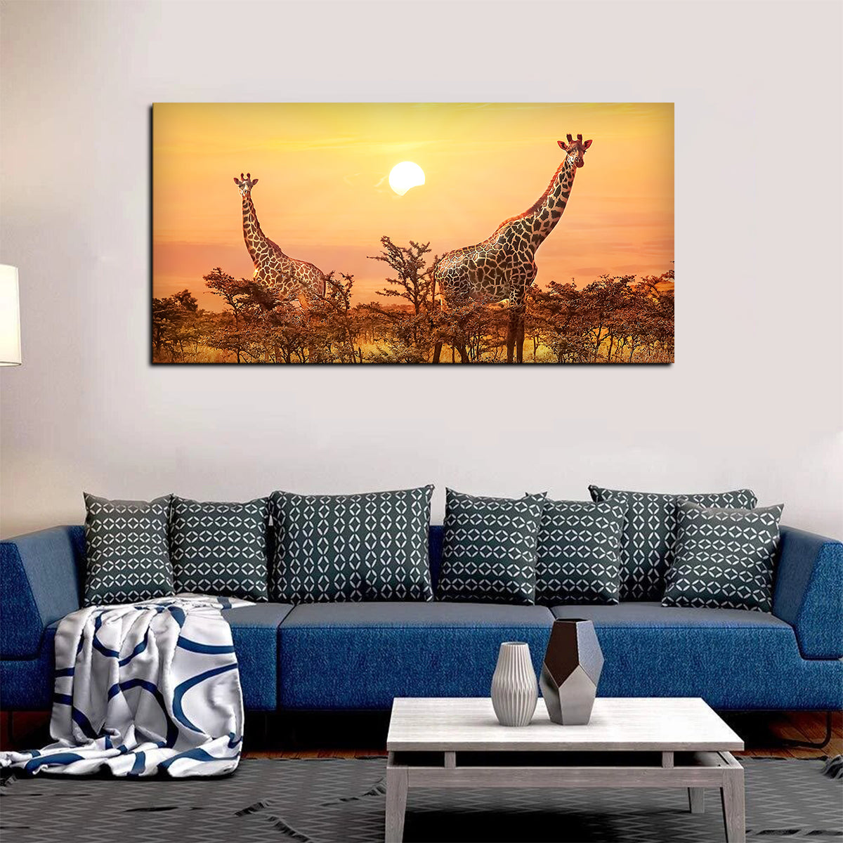 Premium Wall Painting of Giraffes in Sunset