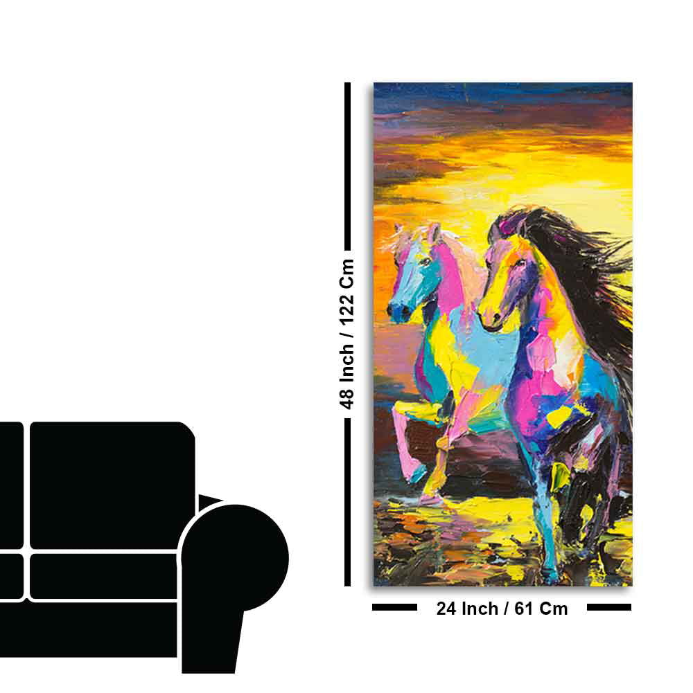 Premium Wall Painting of Horses Running in Sunset