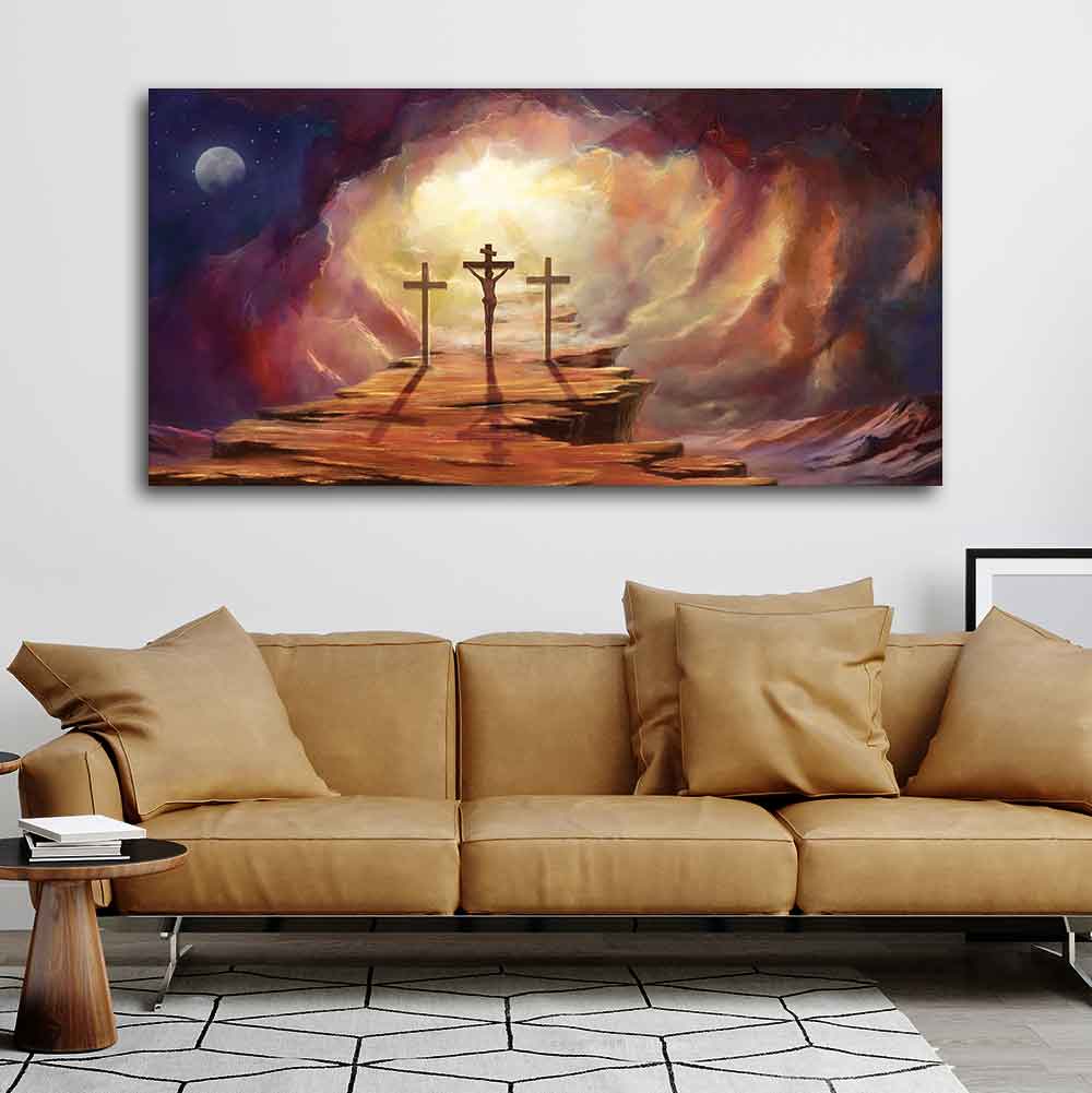 Premium Wall Painting of Jesus Cross with Moon Dark Background – Homcraft