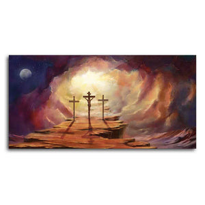 Premium Wall Painting of Jesus Cross with Moon Dark Background