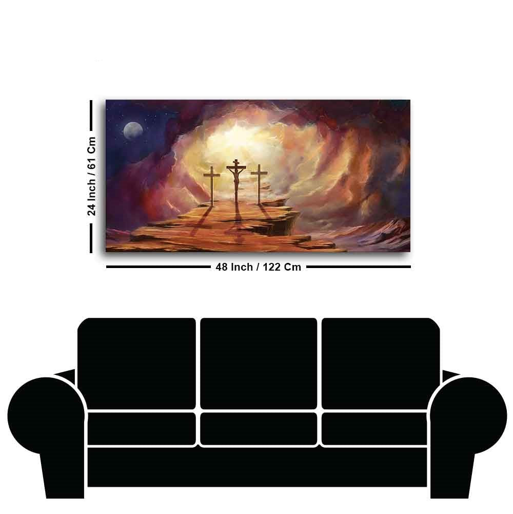 Premium Wall Painting of Jesus Cross with Moon Dark Background